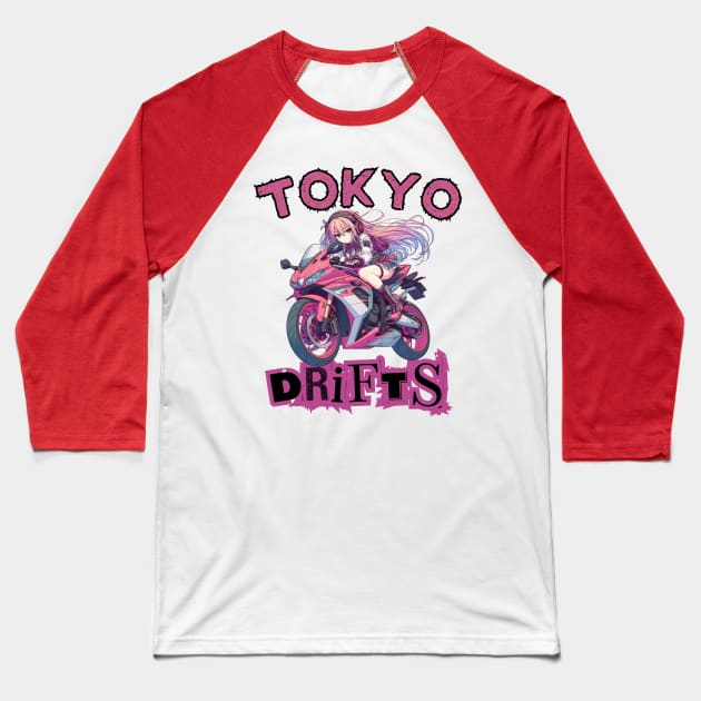 Tokyo Anime girl drifting Baseball T-Shirt by Japanese Fever